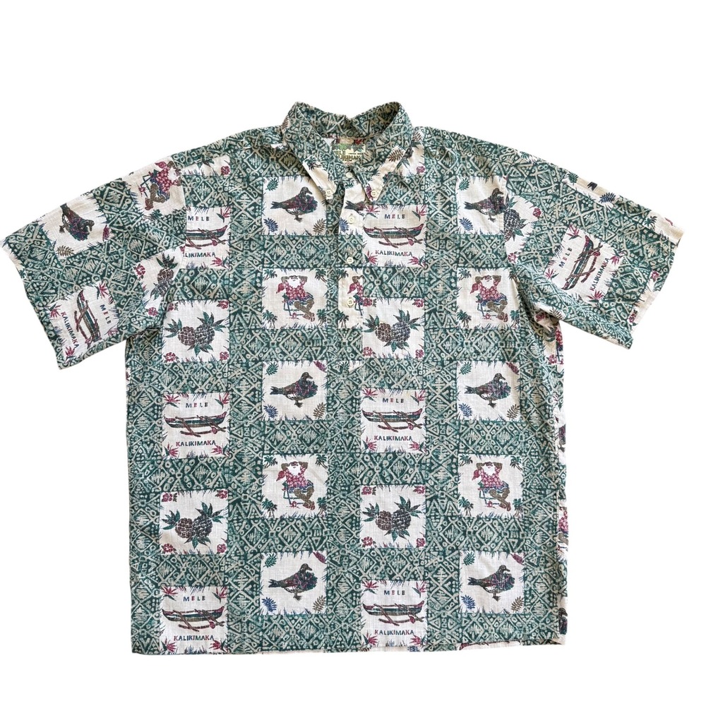 Reyn Spooner Mele‎ Kalikimaka Hawaiian Shirt Mens XXL Green Christmas Popover